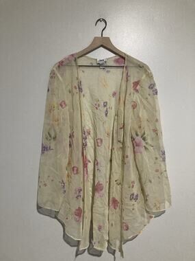 JBS Ltd Women Floral Rose Sheer Duster Cardigan Yellow Pink Plus Size 16W Sunny